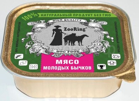 Собаки ZooRing д/всех пород собак желе мясо молодых бычков ж/б 100гр/16шт/063759